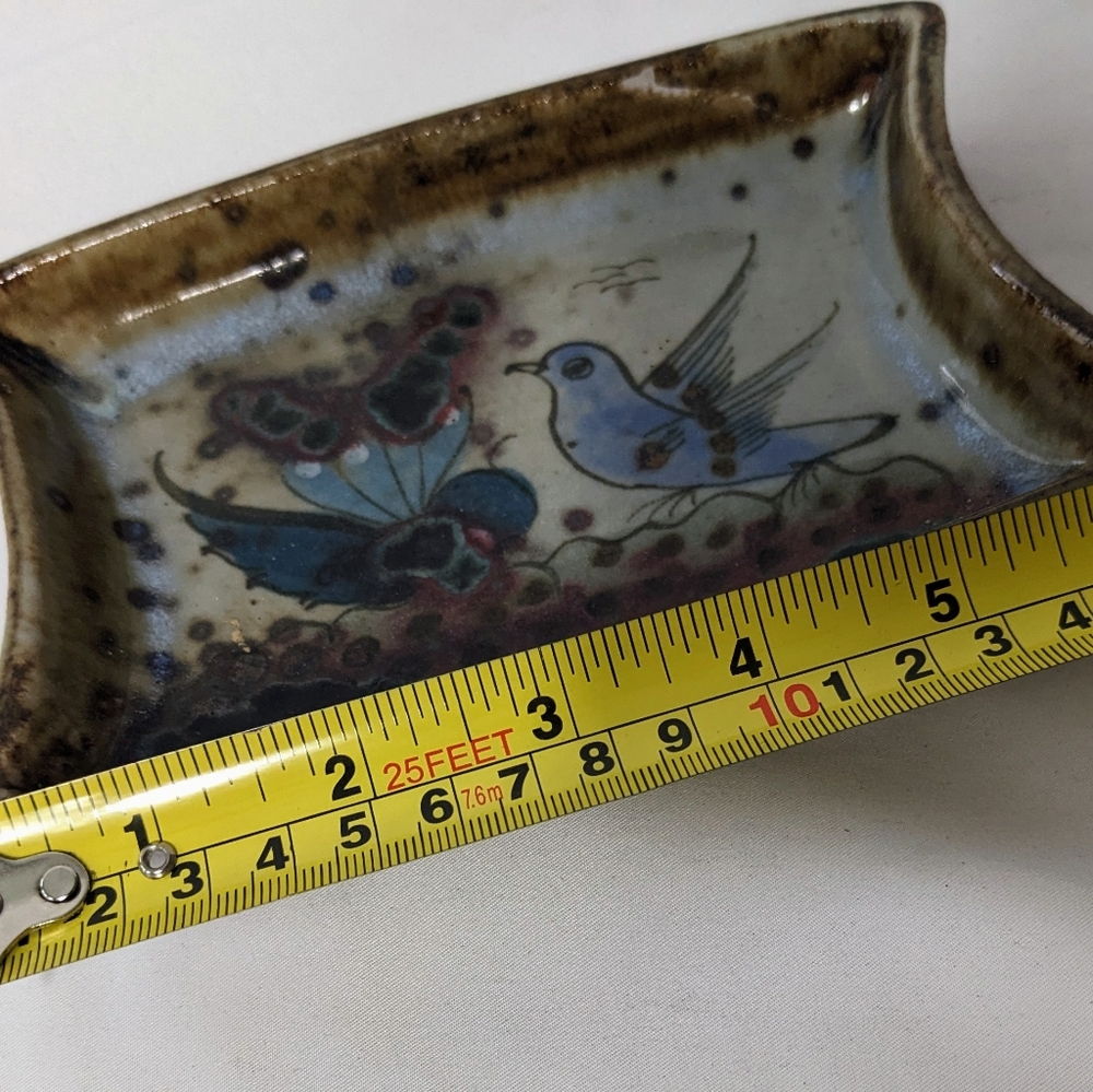 Ken Edwards Pottery (Mexico) Small Stoneware 4 Point Hand-Painted Bird Tray - Picture 7 of 8